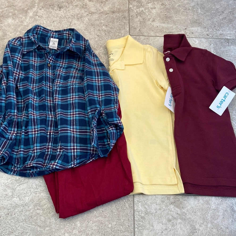 Boys 4T Carter’s 2 Polos 1 Long Sleeve Botton Down and 1 pair of pants